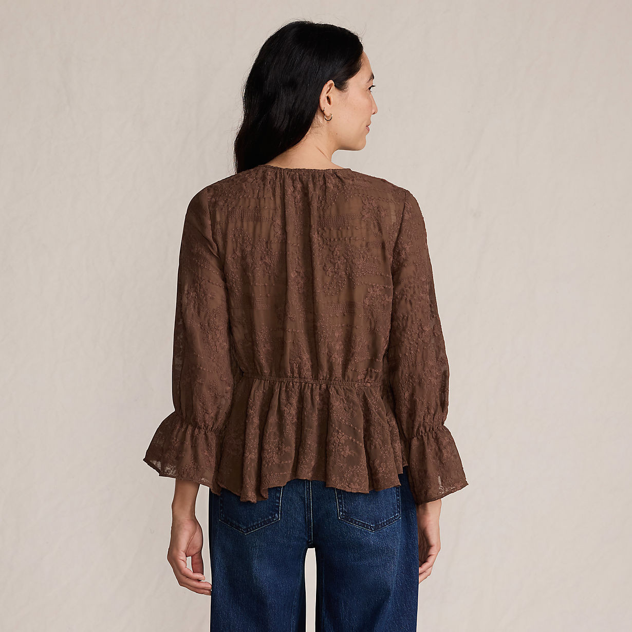 Women's Feminine Ruffle Chiffon V Neck Blouse | Lands' End (US)