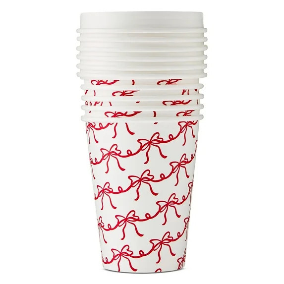 Bowknot Disposable Paper Hot Cups with Lids, Red and White, 14 fl oz, 6 Count, by Holiday Time | Walmart (US)