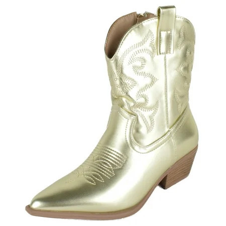 TOP MODA Women Cowgirl Cowboy Western Stitched Ankle Boots Pointy Toe Booties Side Zipper Gold 8.5 | Walmart (US)