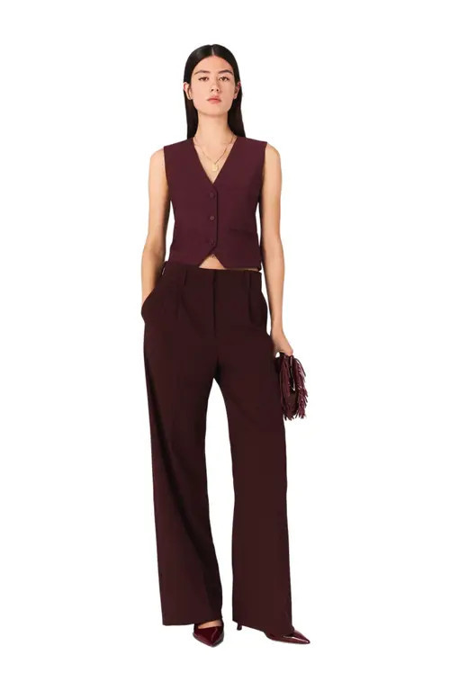 maje Tailored high-waisted suit trousers in Burgundy at Nordstrom, Size 36 Eu | Nordstrom