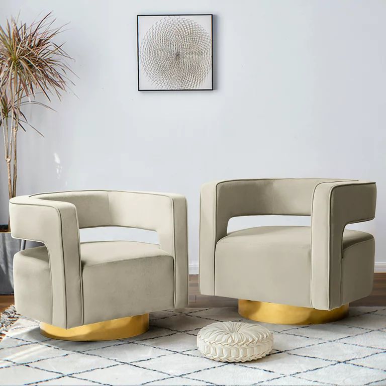 14 Karat Home Swivel Accent Barrel Chair with Open Back, Modern Curved 3D Barrel Velvet Chair wit... | Walmart (US)