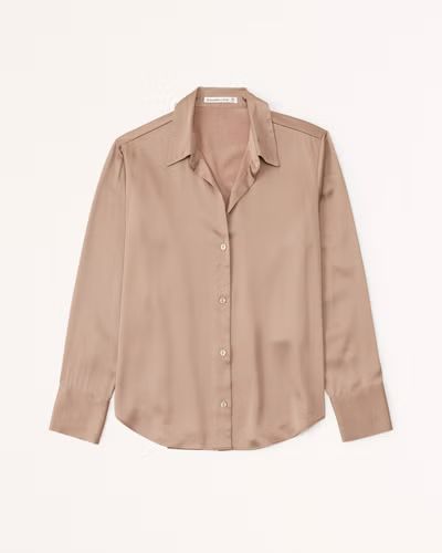 Women's Long-Sleeve Satin Button-Up Shirt | Women's New Arrivals | Abercrombie.com | Abercrombie & Fitch (US)