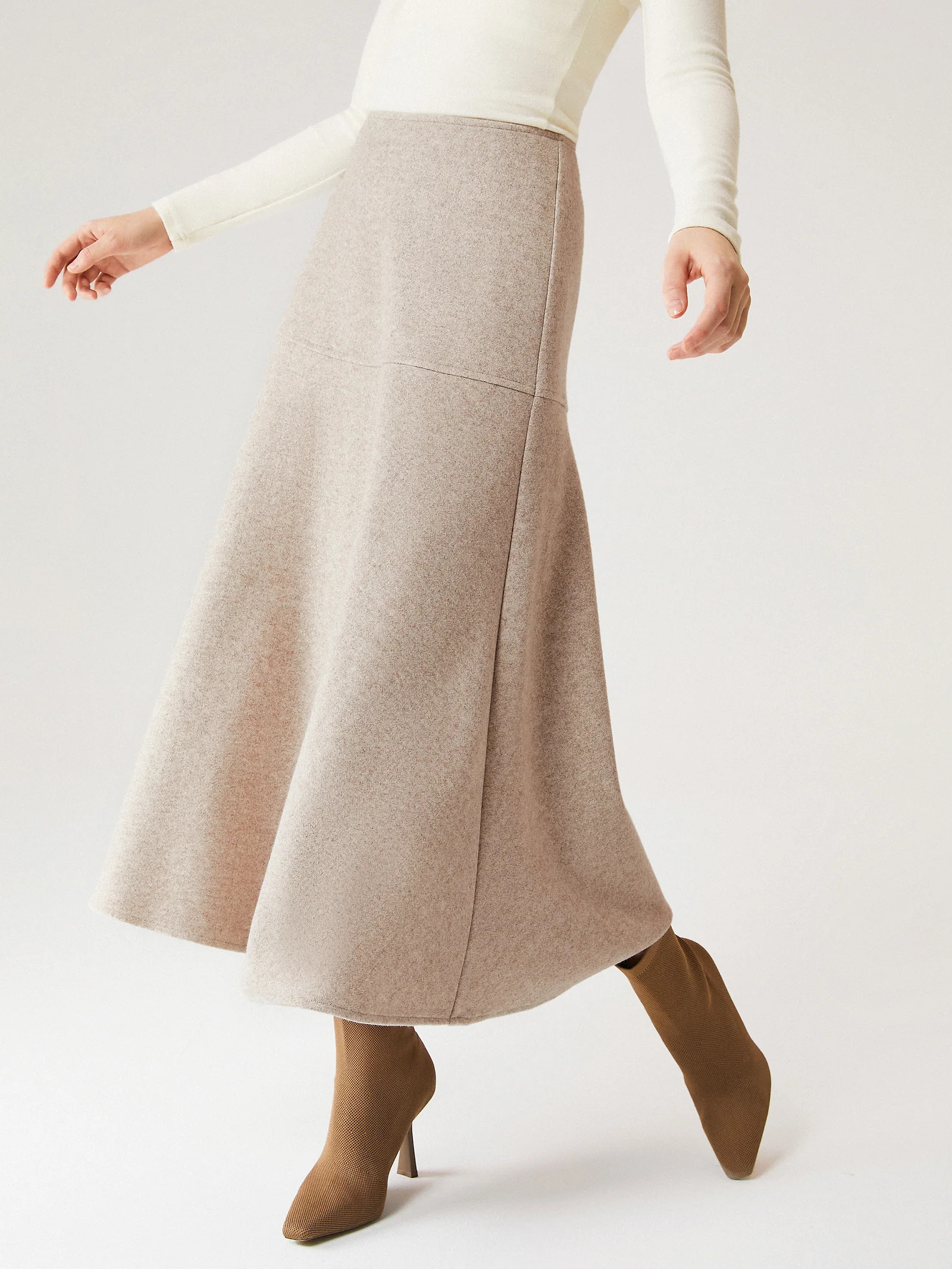 Wool-like Flared Maxi Skirt | OGL