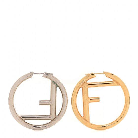 FENDI Metal FF Hoop Earrings Gold Silver | Fashionphile