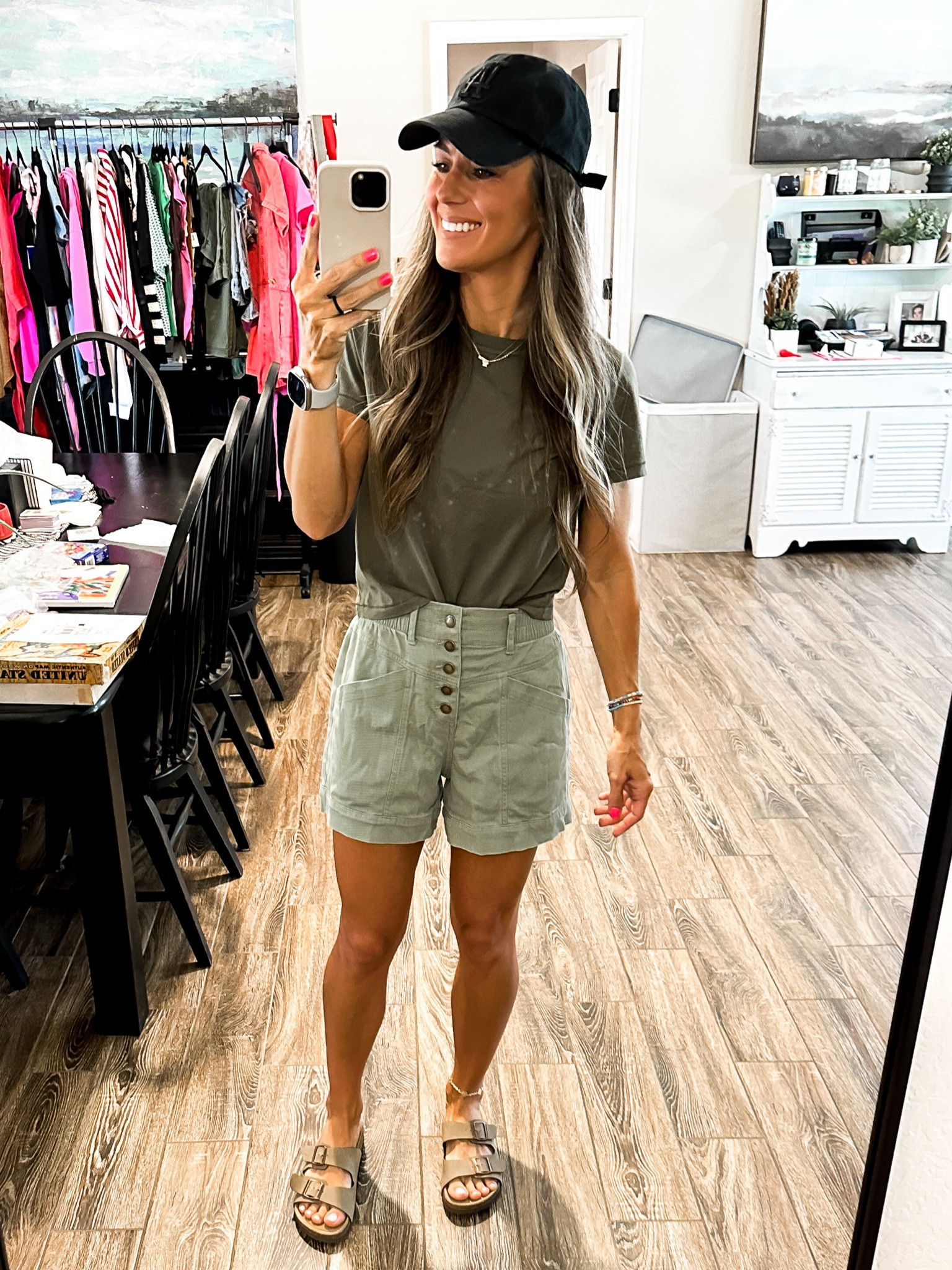 Amazon hat
Target necklaces
Target tee - med I sized up
Target shorts Xs tts
Birk dupes from Amazon tts if between sizes go up 

#LTKfit #LTKunder100 #LTKFind