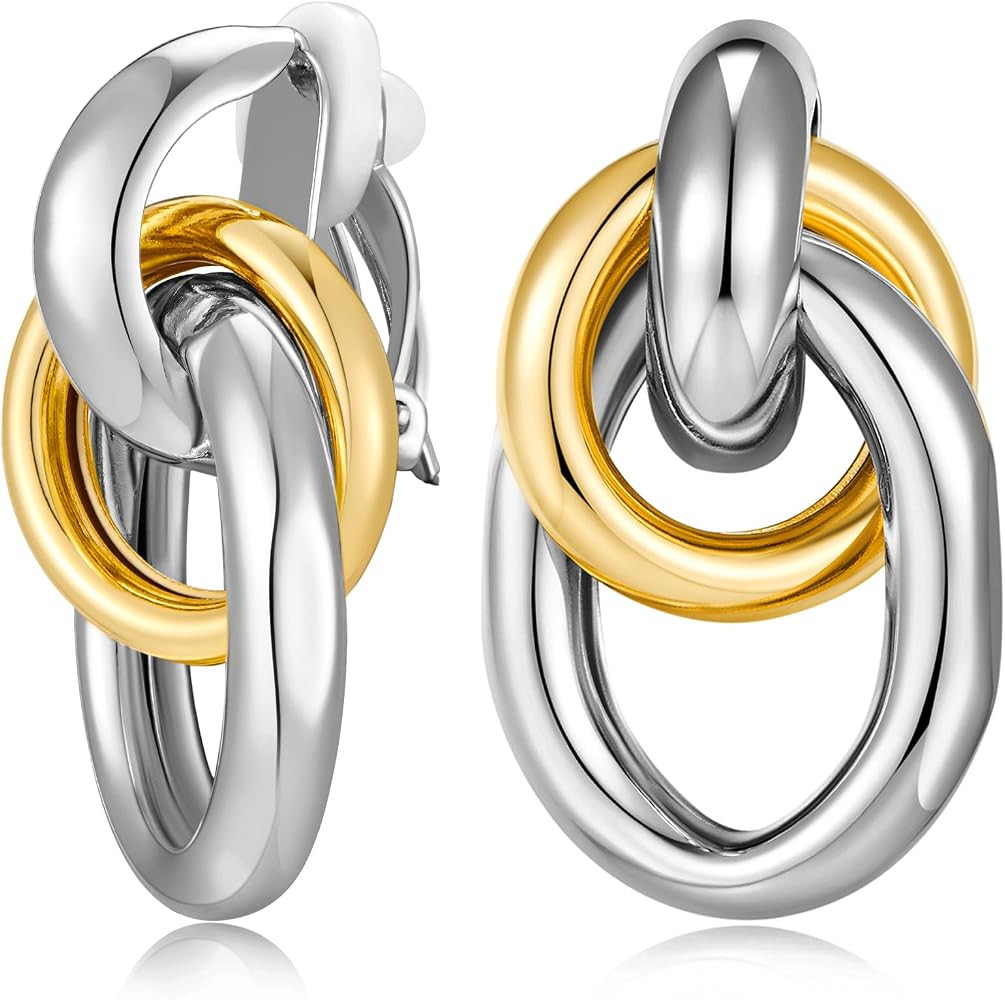 Gold Geometric Clip On Earrings for Women Chunky Gold Knot Link Clip Earrings Trendy Jewelry | Amazon (US)