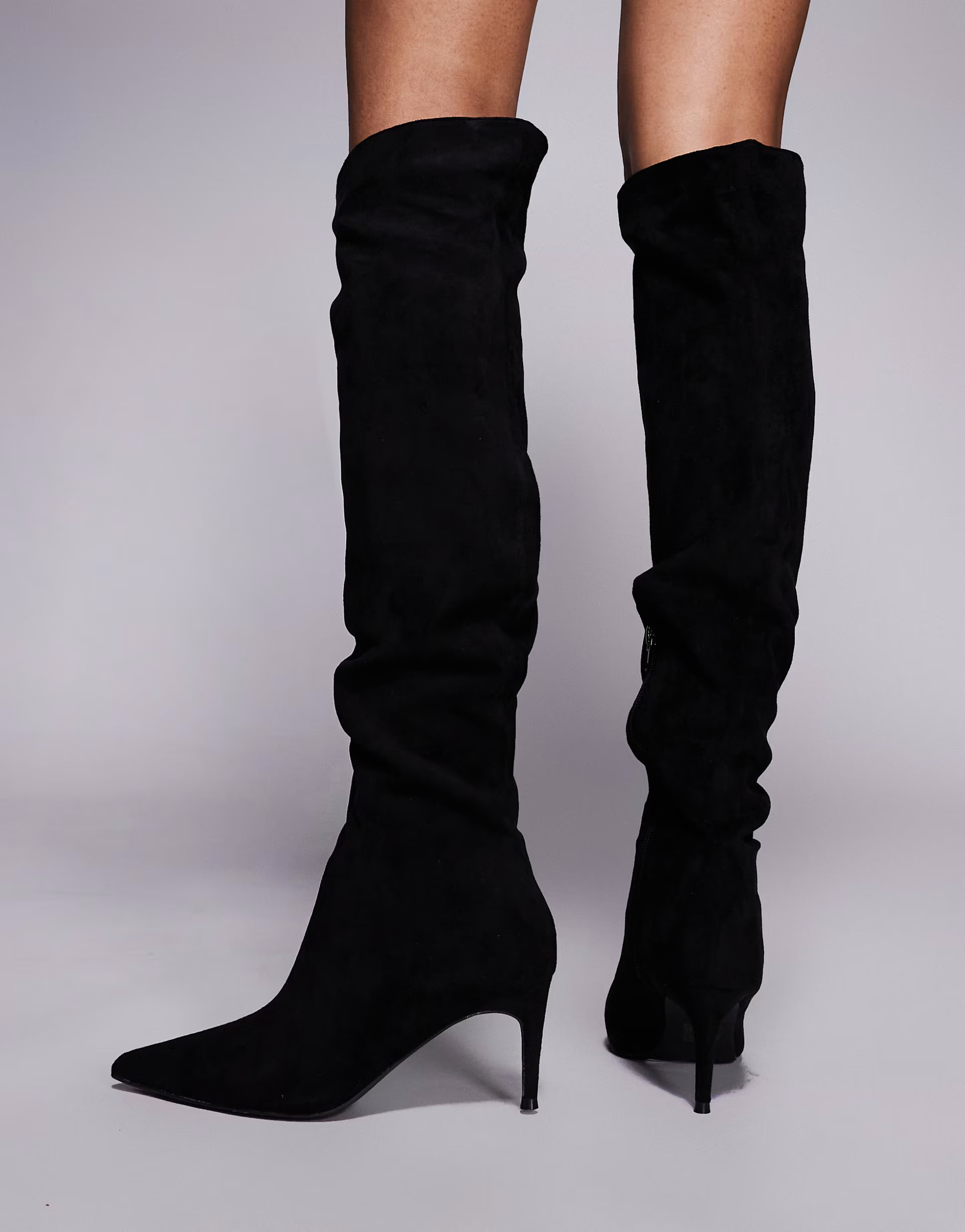 Public Desire Ellen pointed toe heeled knee boots in black faux suede | ASOS | ASOS (Global)