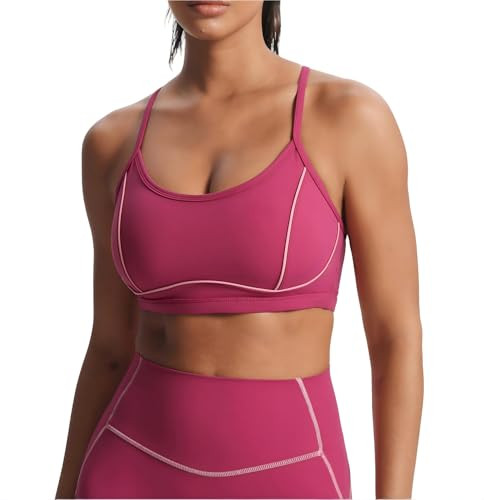 Aoxjox Women's Workout Sports Bras Fitness Training Gym Lexi Lined Bra Yoga Crop Tank (Baton Red/Mauve, X-Small) | Amazon (US)