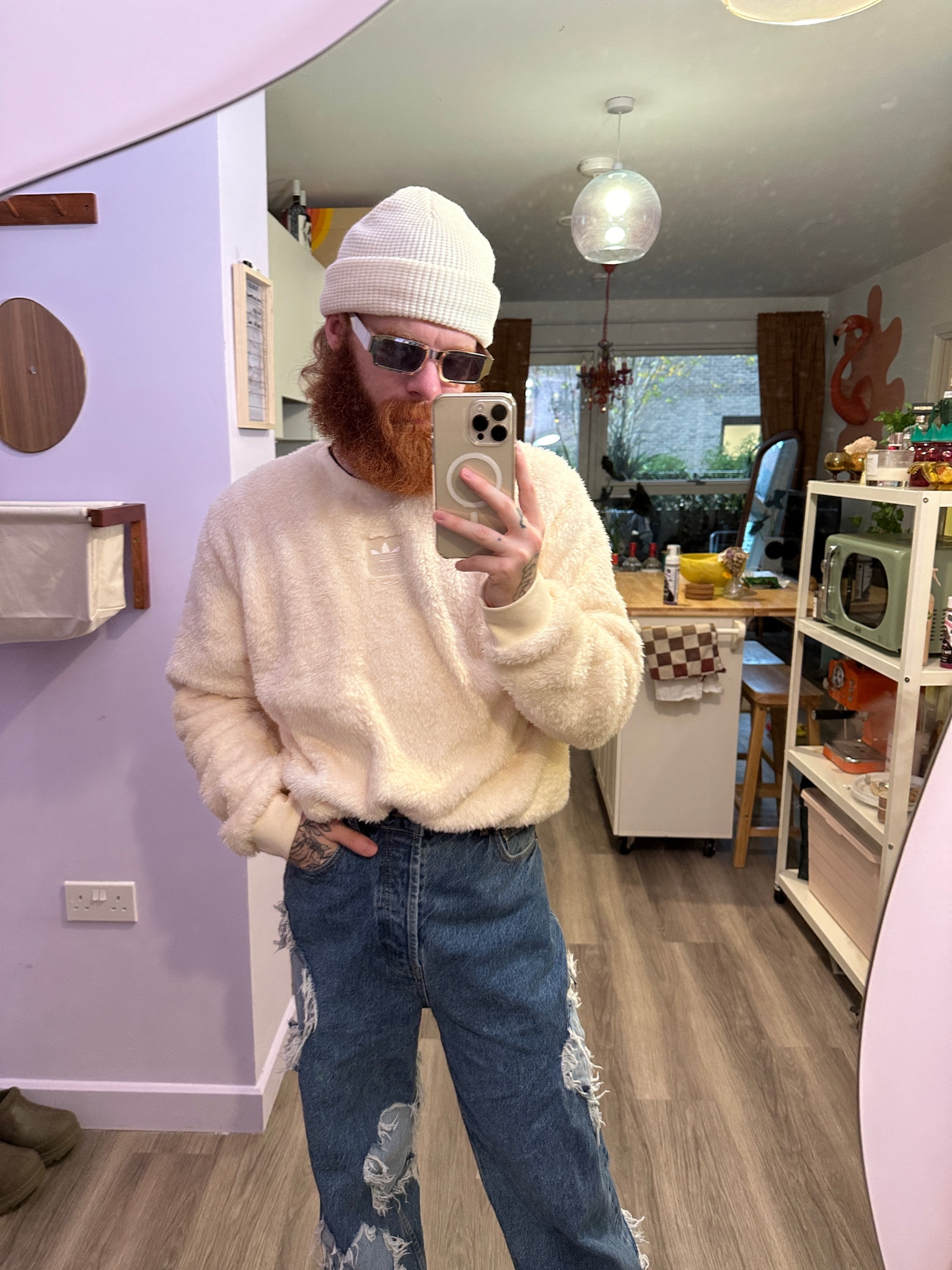 White fluffy jumper, cream beanie, men’s jeans 

#LTKstyletip #LTKSeasonal #LTKmens