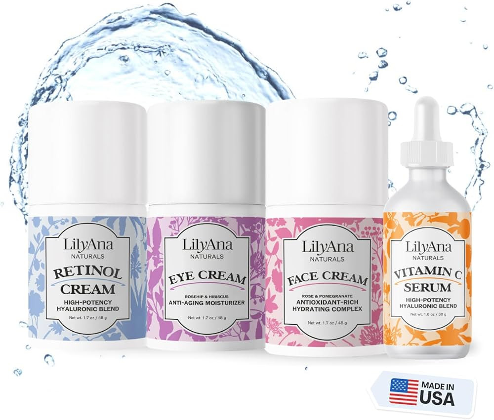 LilyAna Naturals Skincare Gift Set - Retinol Cream, Vitamin C Serum, Eye Cream and Face Cream Moi... | Amazon (US)