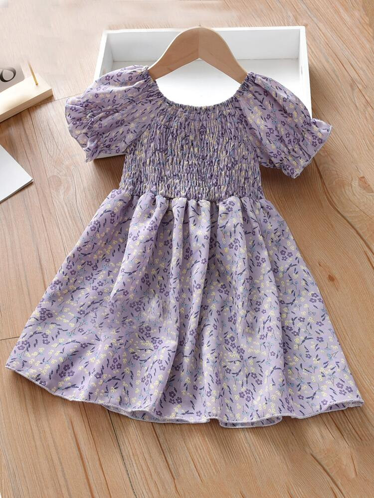 Toddler Girls Ditsy Floral Print Shirred Dress | SHEIN