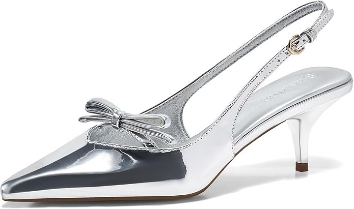 Coutgo Womens Bow Slingback Heels Low Kitten Heel Pumps Closed Pointed Toe Party Wedding Dress Sh... | Amazon (US)