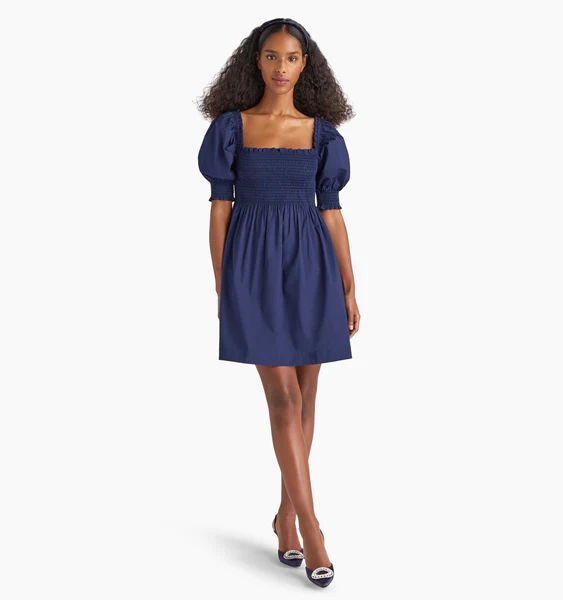 The Athena Midi Sleeve Nap Dress - Navy Poplin | Hill House Home