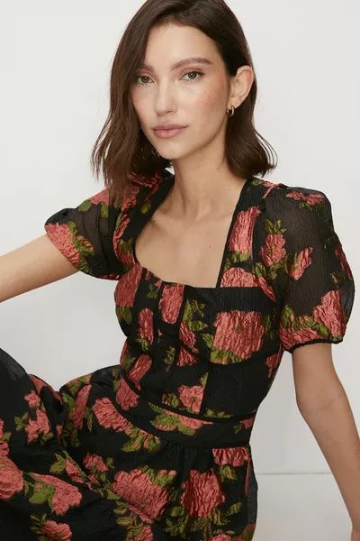 Bow Back Floral Jacquard Midi Dress | Debenhams UK
