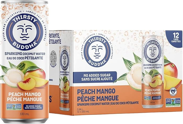 THIRSTY BUDDHA Sparkling Coconut Water with Peach Mango No Added Sugar, Pure Coco Drink, Natural ... | Amazon (CA)