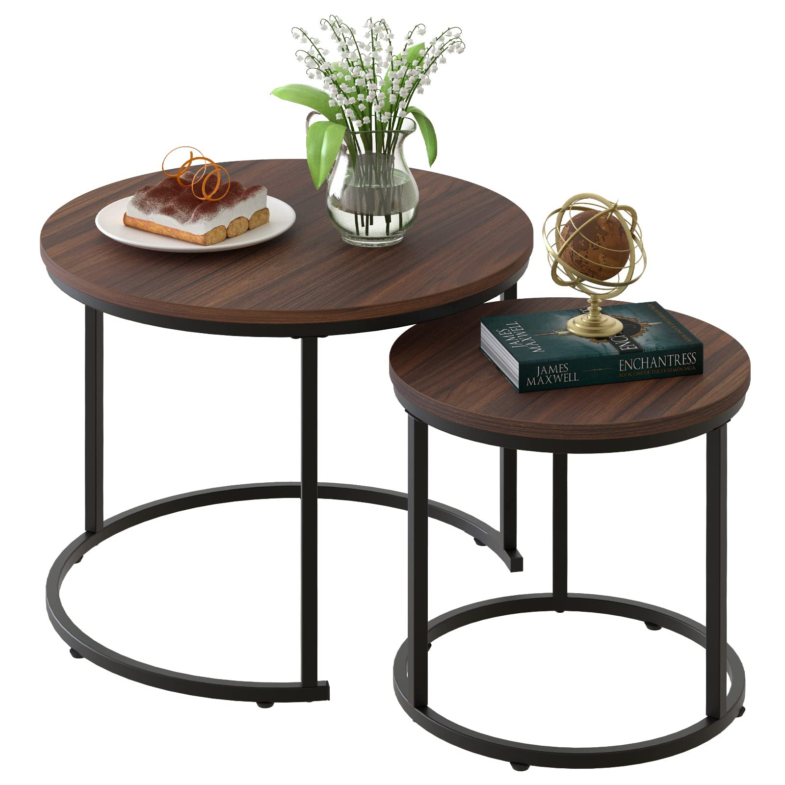 aboxoo Coffee Table Nesting Side Set of 2 End Table Top Sturdy Metal Frame Desk Centerpiece Livin... | Amazon (US)