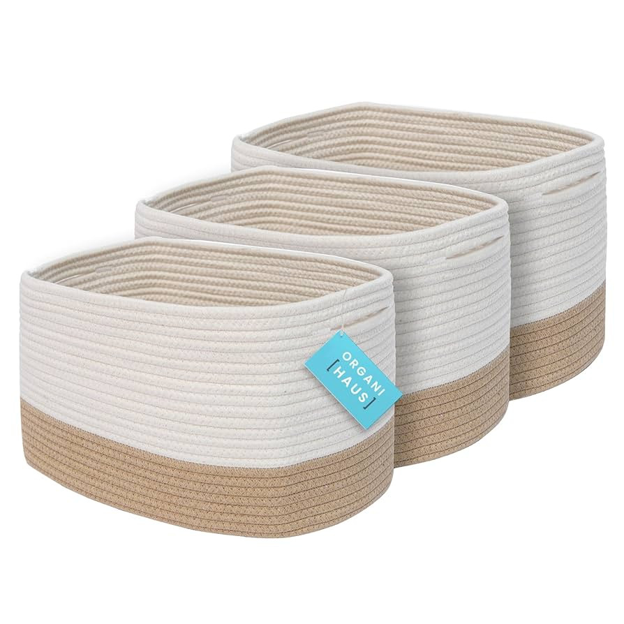 OrganiHaus Set of 3 Storage Baskets for Shelves, Cotton Rope Basket for Decor, Shoe Basket Organi... | Amazon (US)