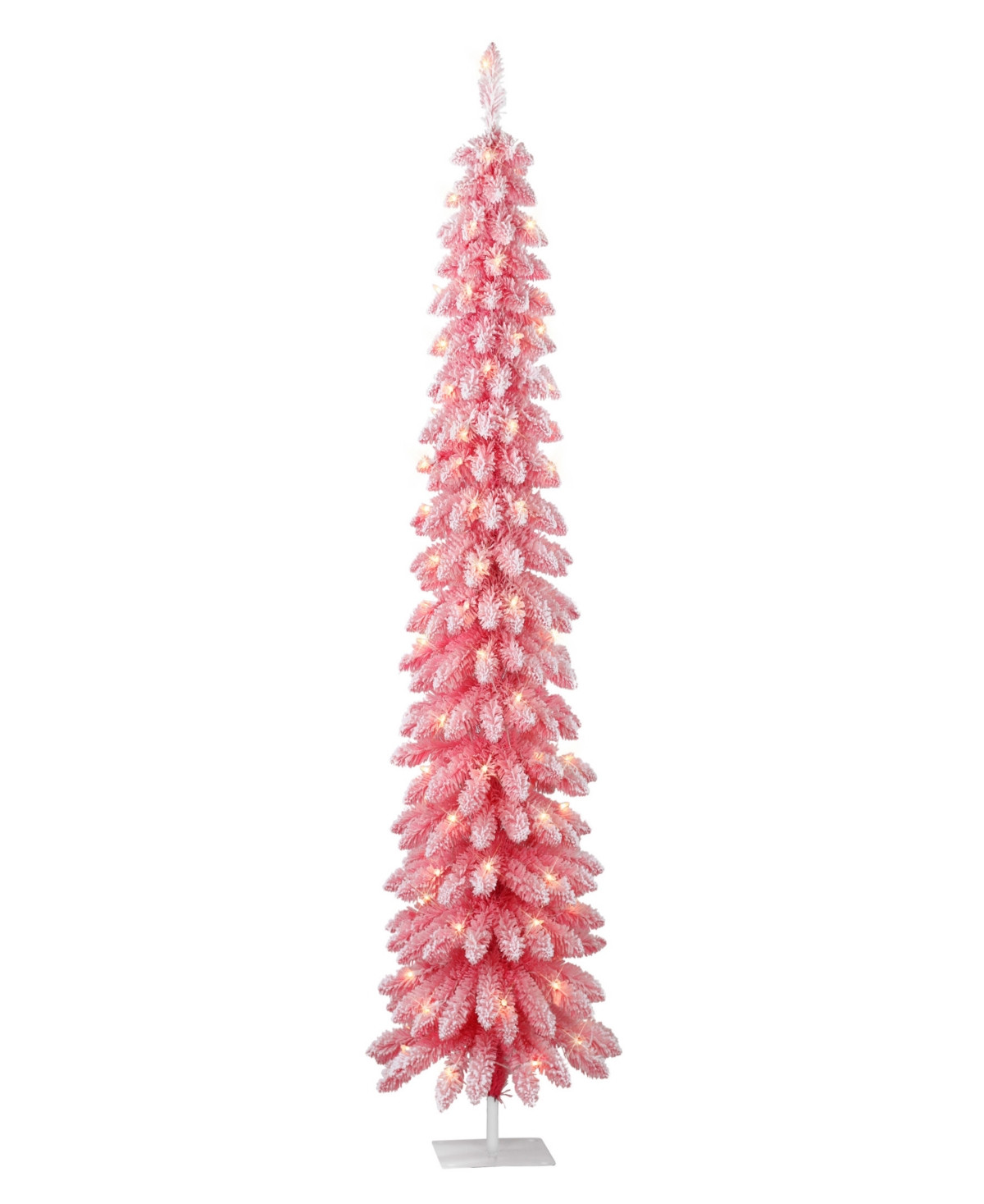 Puleo 6' Pre-Lit Flocked Artificial Alpine Pencil Tree - Pink | Macy's