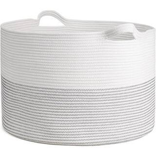 Cotton Rope Basket, 21.7 in. x 21.7 in. x 13.8 in. White Woven Baby Laundry Basket for Blankets | The Home Depot