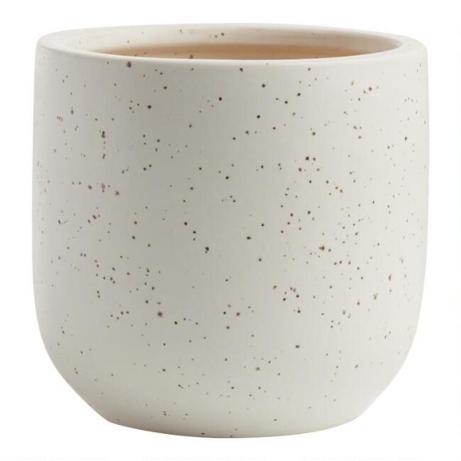 White and Black Speckled Ceramic Planter | World Market