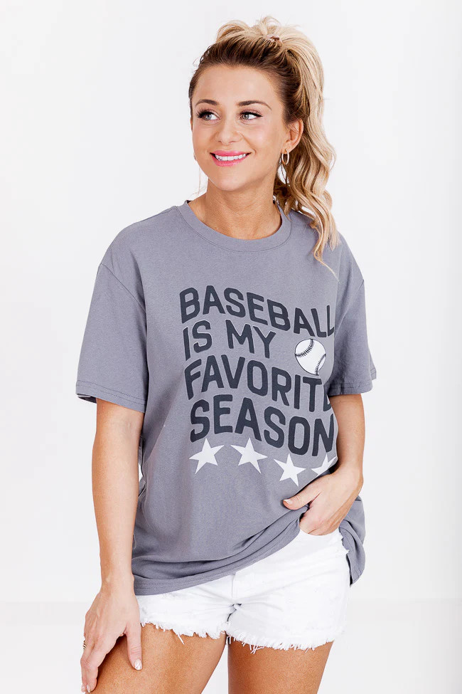 Baseball Fav Season Grey Oversized Graphic Tee | Pink Lily