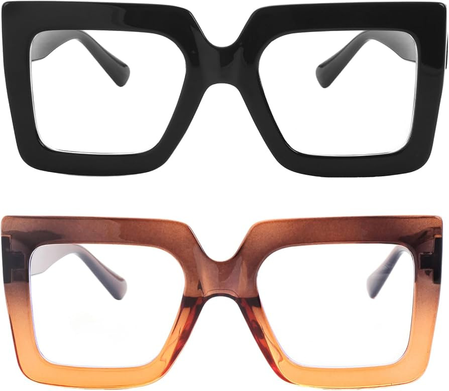 Oversized Square Blue Light Glasses for Women Men Thick Frame Big Computer Eyewear Non-Prescripti... | Amazon (US)