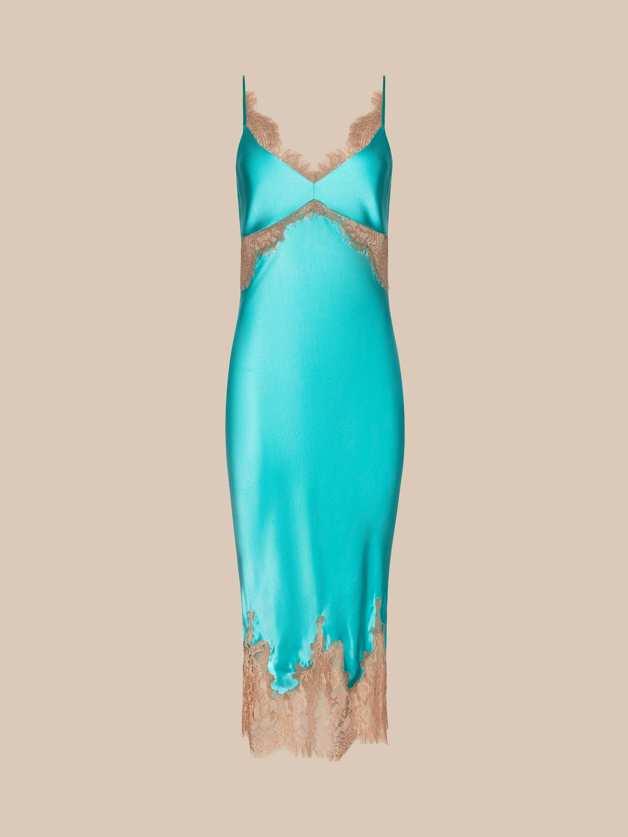 L'AGENCE Scotly Silk Lace Dress In Cyan/Cappuccino | L'Agence