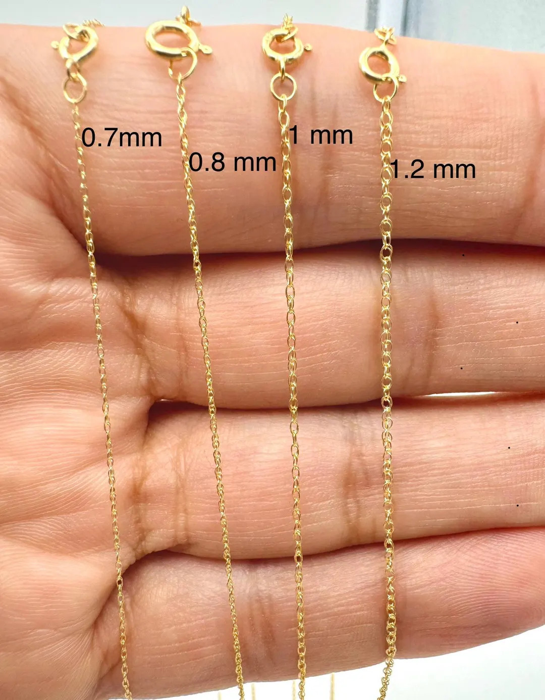 14K Solid Gold Rope Chain for Pendant 0.7mm-1.2mm \u2013 Dainty and Minimalist Unisex Necklace | ... | Etsy (Global)