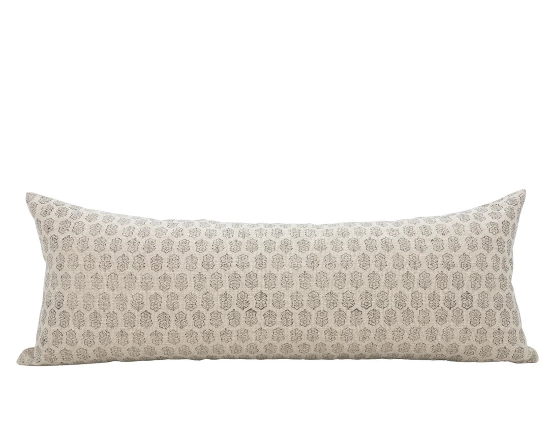 ADELE || 14x36 Block Print Pillow Cover Floral Long Lumbar Cream Floral Pillow Cover Neutral Extr... | Etsy (US)