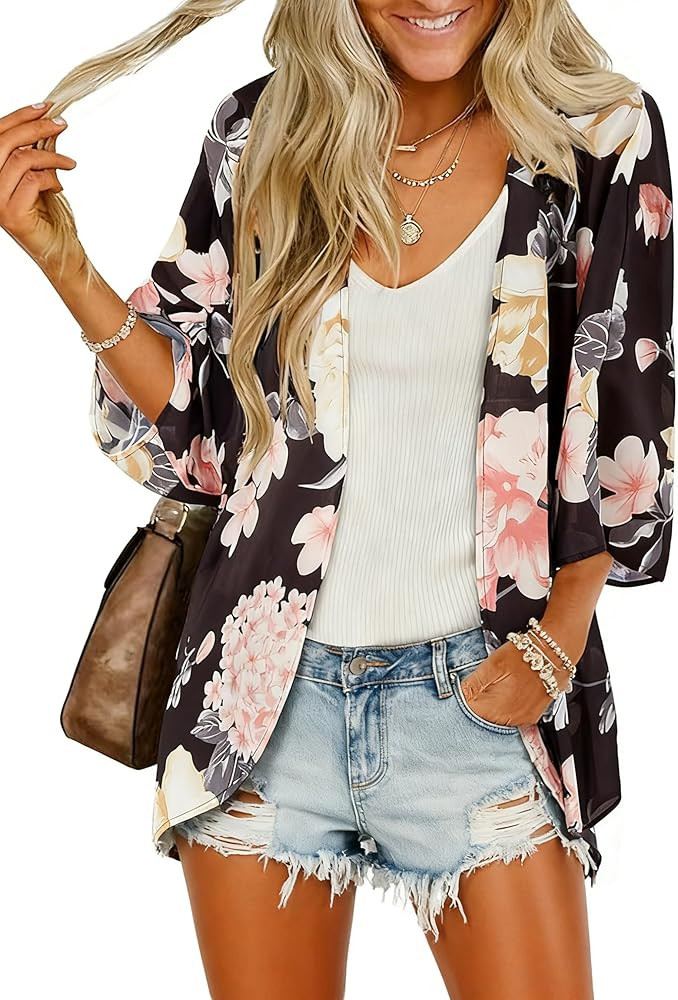 BB&KK Women's Floral Kimono Summer Short Cover Ups Tops | Amazon (US)