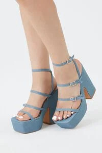Rhinestone Denim Platform Block Heels | Forever 21 (US)