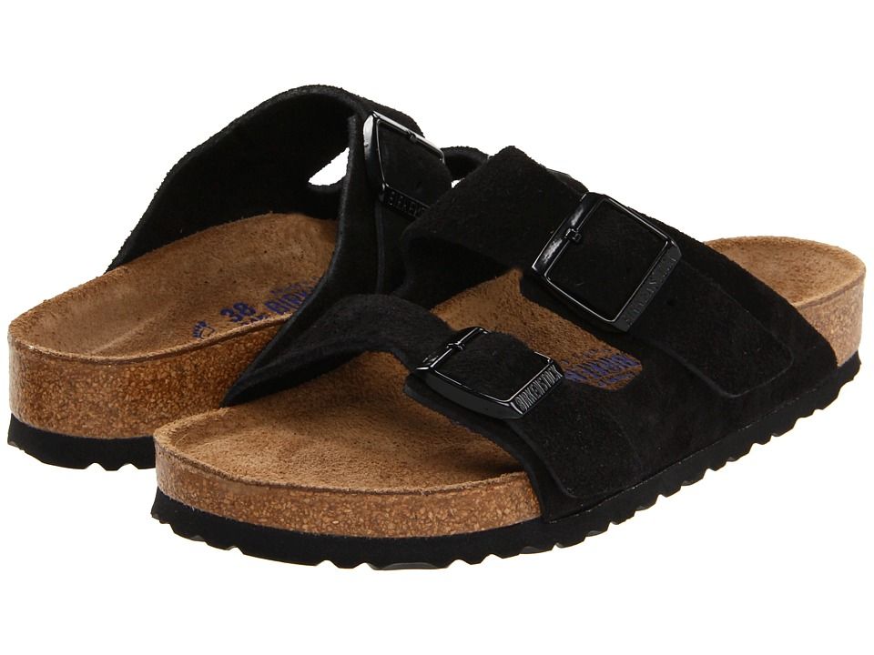 Birkenstock - Arizona Soft Footbed - Suede (Unisex) (Black Suede) Sandals | Zappos