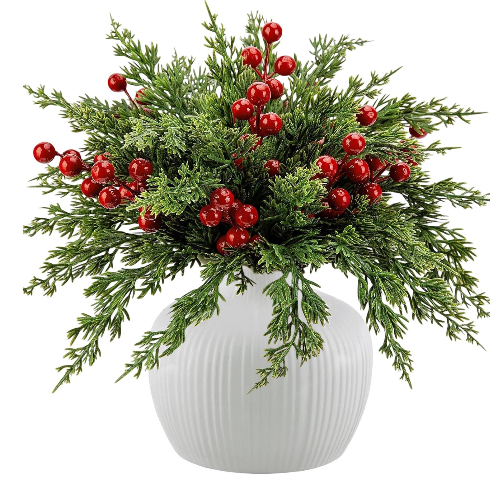 45Pcs 13 Inch Artificial Pine Branches,Faux Evergreen Norfolk Pine Cypress Leaves Stems with Red ... | Amazon (US)