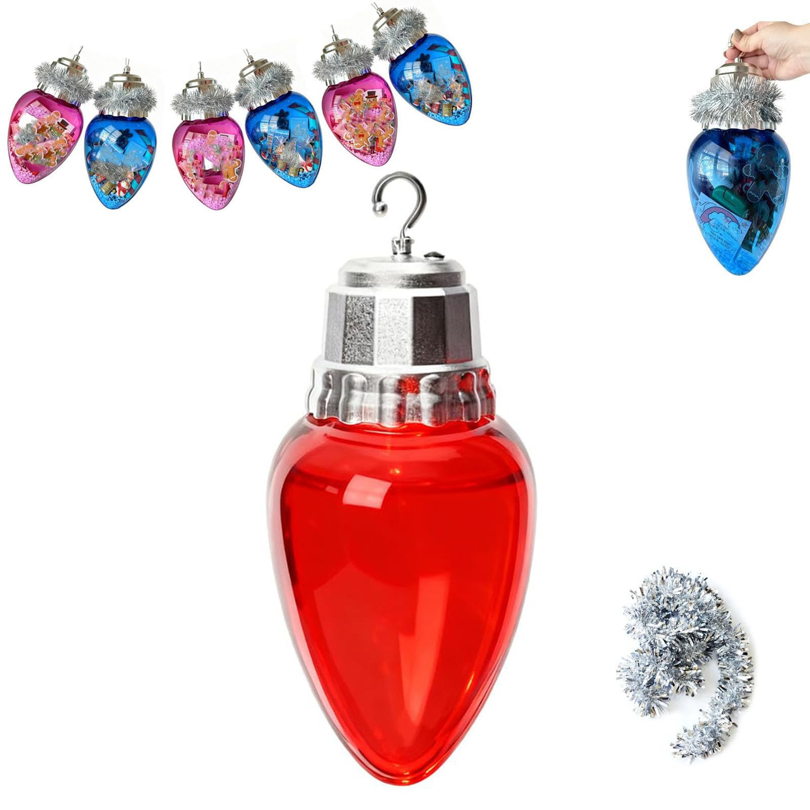 Fillable Jumbo Christmas Light Ornament, Giant Plastic Fillable Christmas Light Bulb Shape with S... | Amazon (US)
