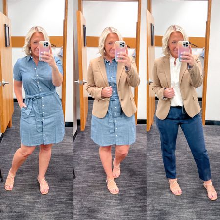 Denim dress - size 6, but could have used a size up for my hips. 51% off.
Blazer - size 8 (I suggest sizing up one like I did here). Only 20% off.
Jamie pants - size 6. Pull on pants 👏🏻 40% off.
Sleeveless top - size medium. 42% off.

#LTKworkwear #LTKSeasonal #LTKsalealert