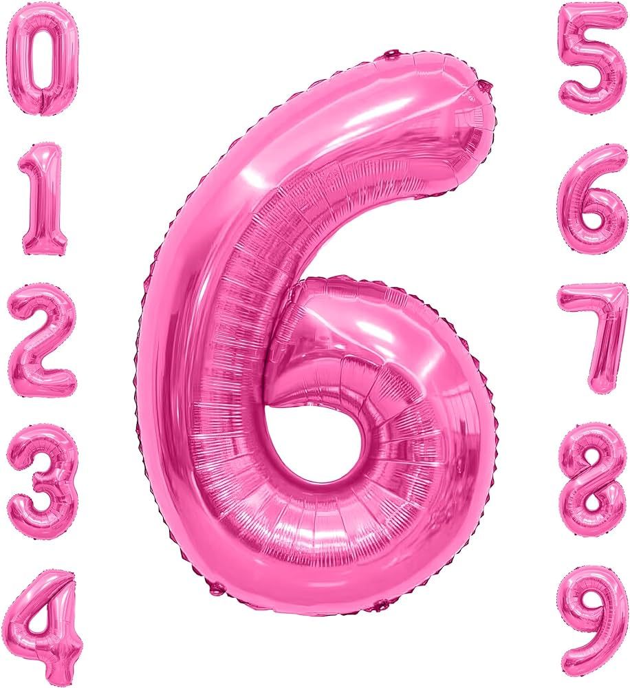 Number Balloon, Number 6 Balloon, 6 Balloon 40 Inch, Pink Number Balloons, 6 Balloon Number, 6th Bir | Amazon (US)
