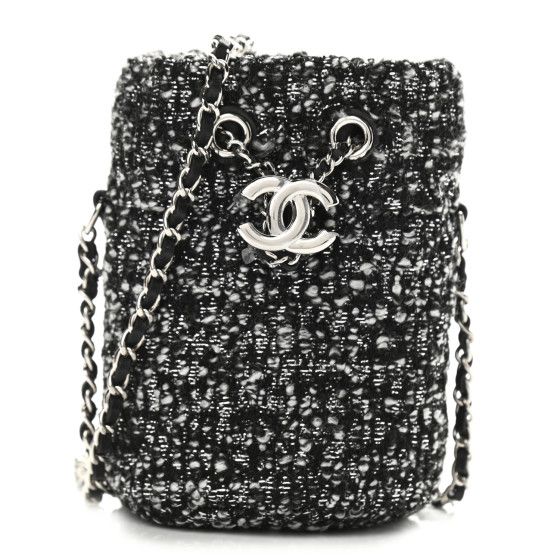 CHANEL Tweed Mini Bucket Drawstring Bag Black | FASHIONPHILE (US)