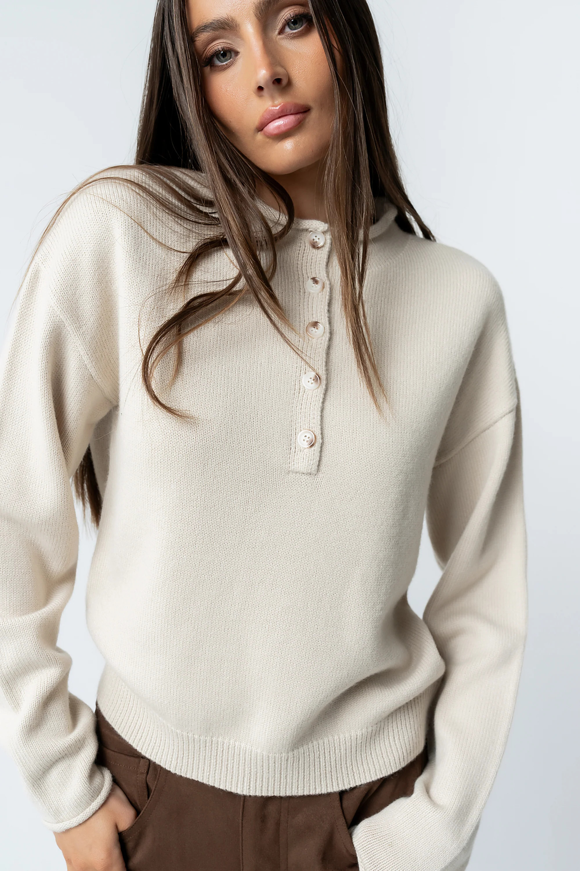 Meli Button Front Knit Sweater in Natural | Böhme US