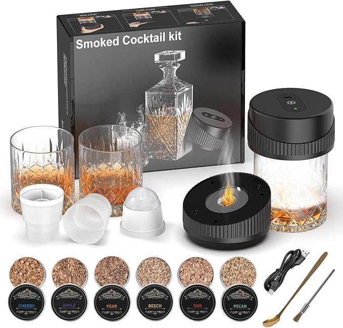 Whiskey Smoker Kit Electric – 6 Wood Chips 2 Glasses 2 Ice Ball Molds– Bourbon, Old Fashioned... | Amazon (US)