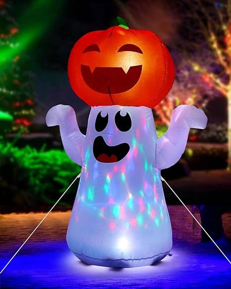 Zukakii 5Ft Halloween Decorations Inflatable Pumpkin Ghost Built-in 360° Rotating Magic Colorful... | Amazon (US)