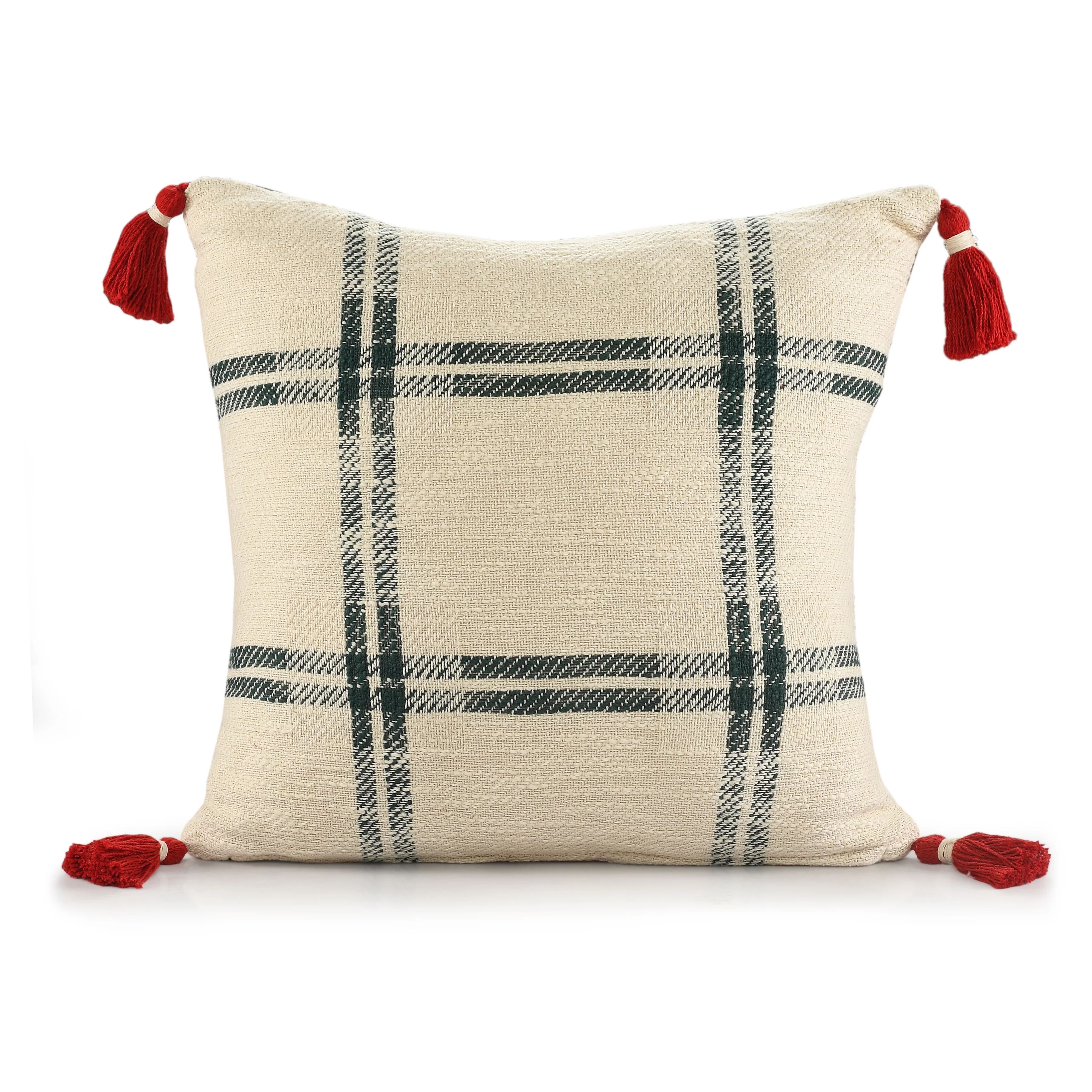 Ox Bay Holiday Plaid Throw Pillow, Ivory / Green / Red, 20" x 20", Count per Pack 1 | Walmart (US)