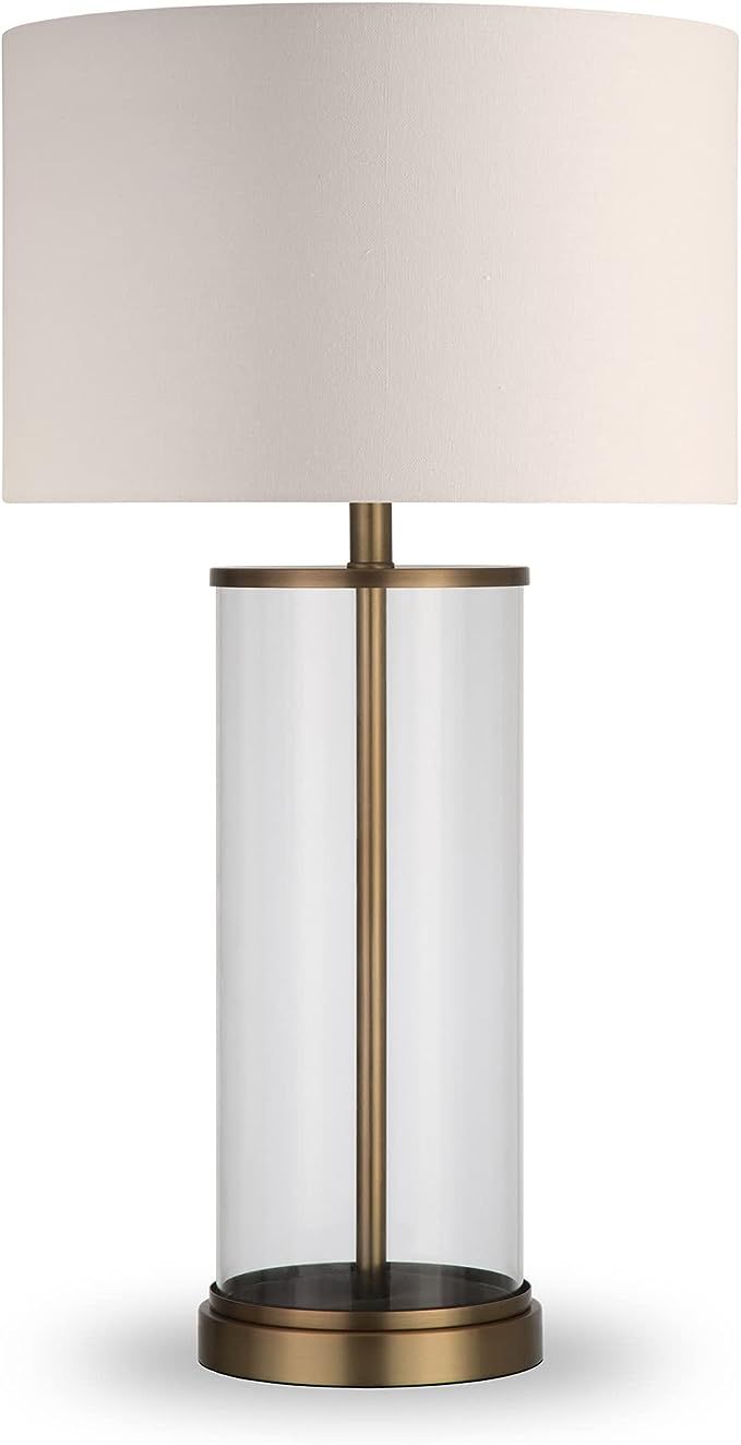 Rowan 28" Tall Table Lamp with Fabric Shade in Antique Brass/White | Amazon (US)