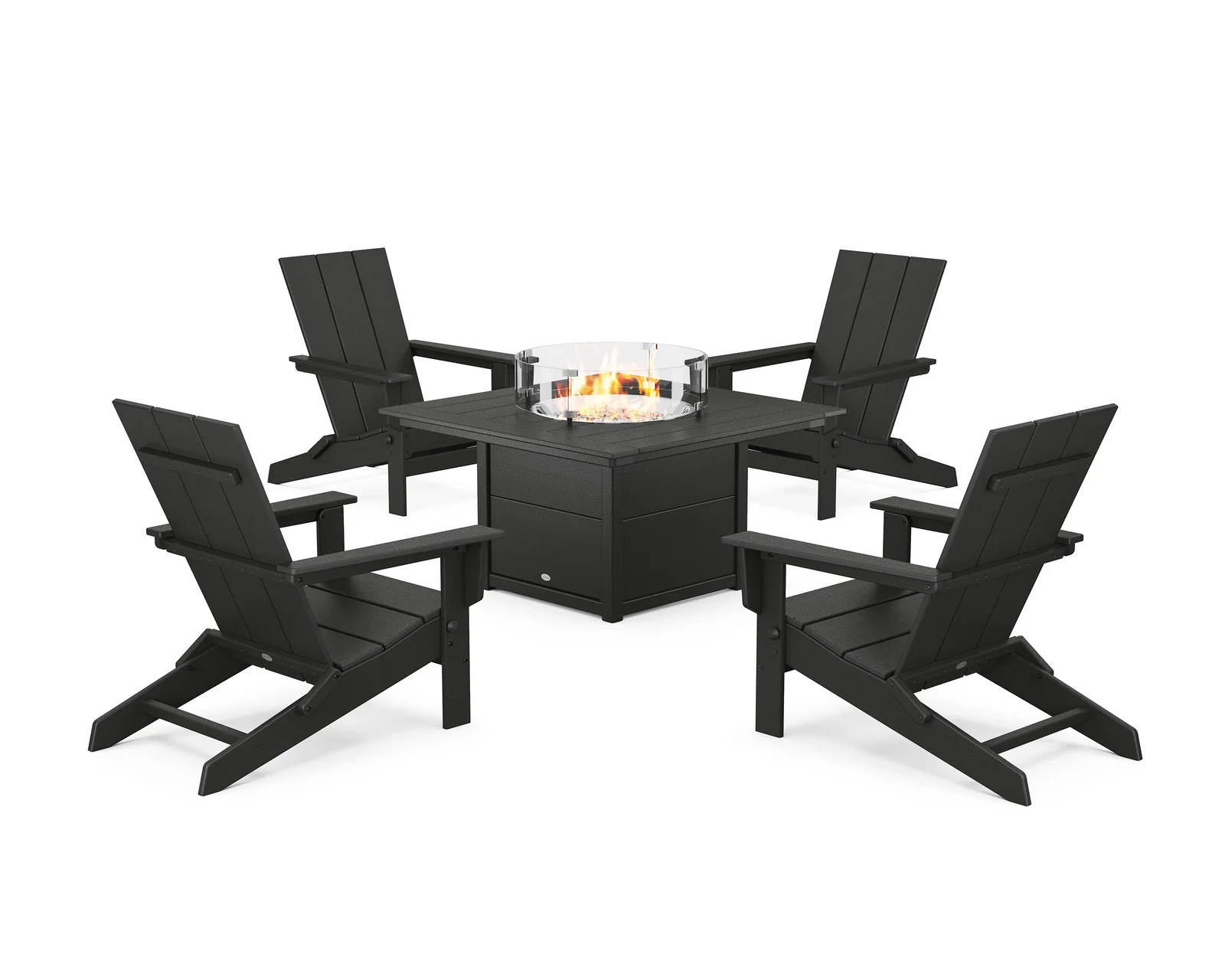 5-Piece Modern Studio Folding Adirondack Conversation Set with Fire Pi | POLYWOOD