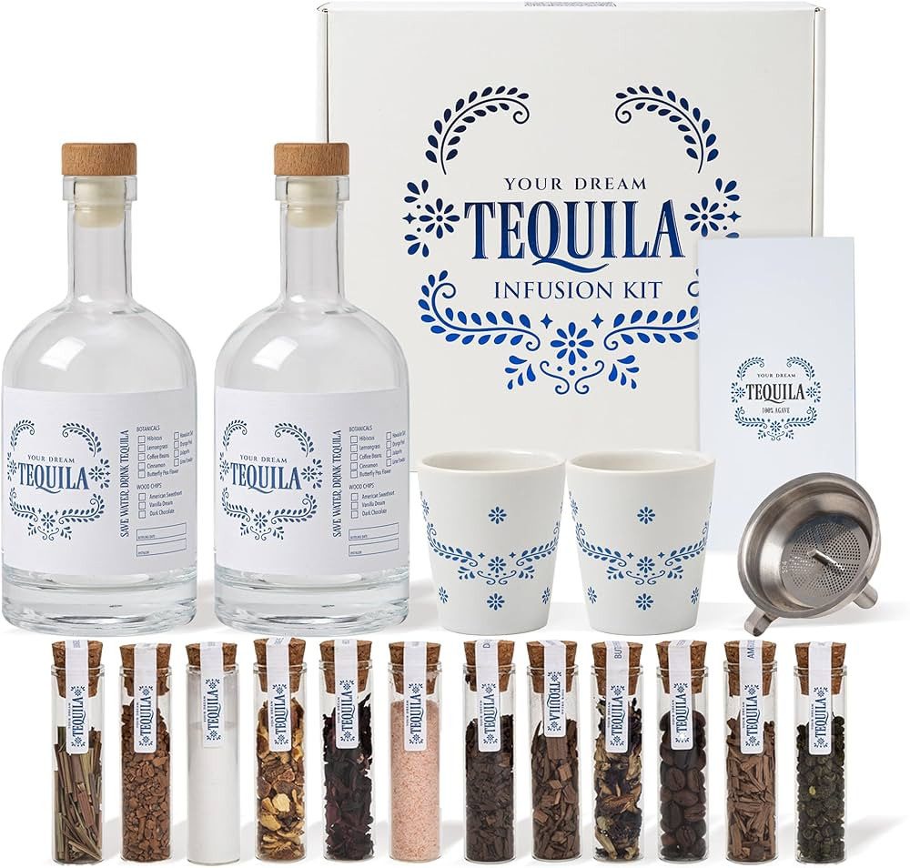 Tequila Gifts for Men - Tequila Making Kit - Tequila Infusion Kit Gift Set with Bottles, Wood Chi... | Amazon (US)