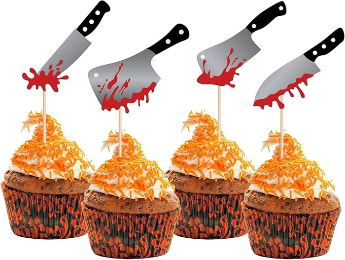 DIYASY 48 Pcs Halloween Knife Cupcake Toppers, Horror Mini Knives Picks Fake Bloody Knife Cake De... | Amazon (US)