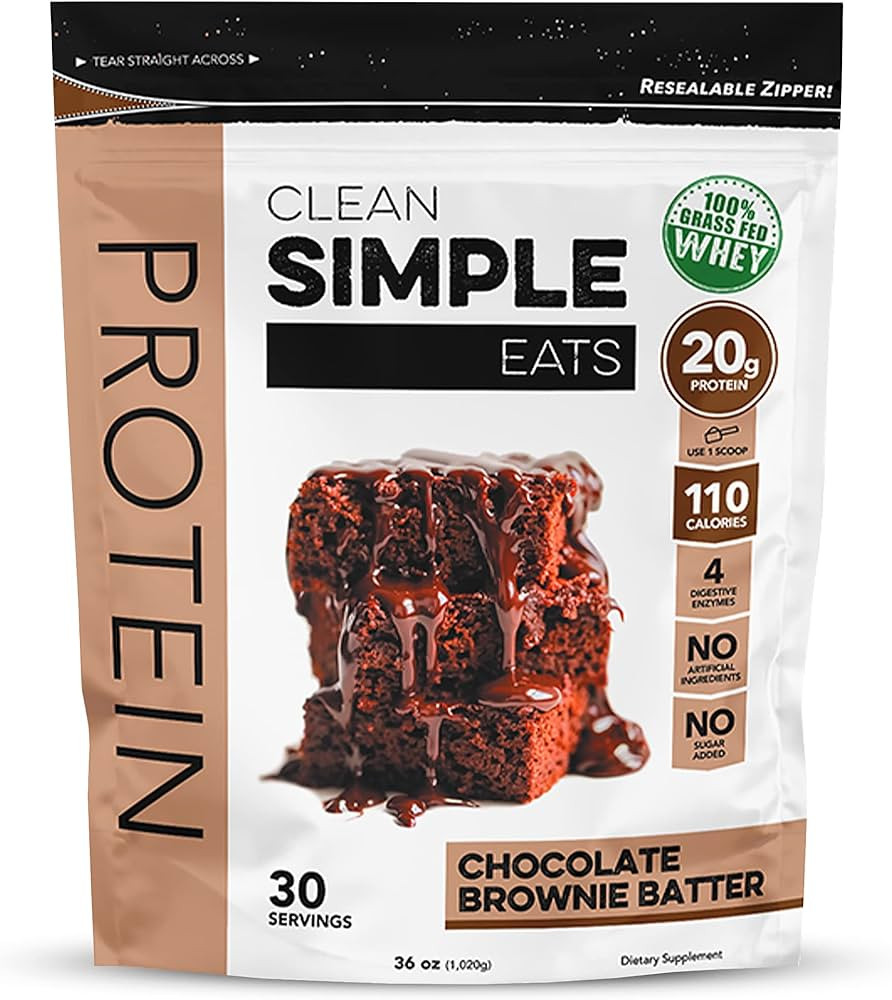Clean Simple Eats Chocolate Brownie Batter Whey Protein Powder, Natural Sweetened and Cold-Presse... | Amazon (US)