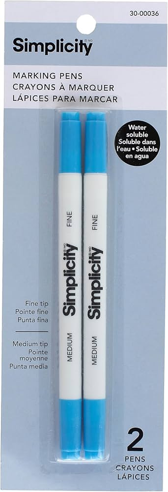 Simplicity 30-00036 Water Soluble Marking Pens with Fine and Medium Tips, Blue Ink, Set of 2 | Amazon (US)