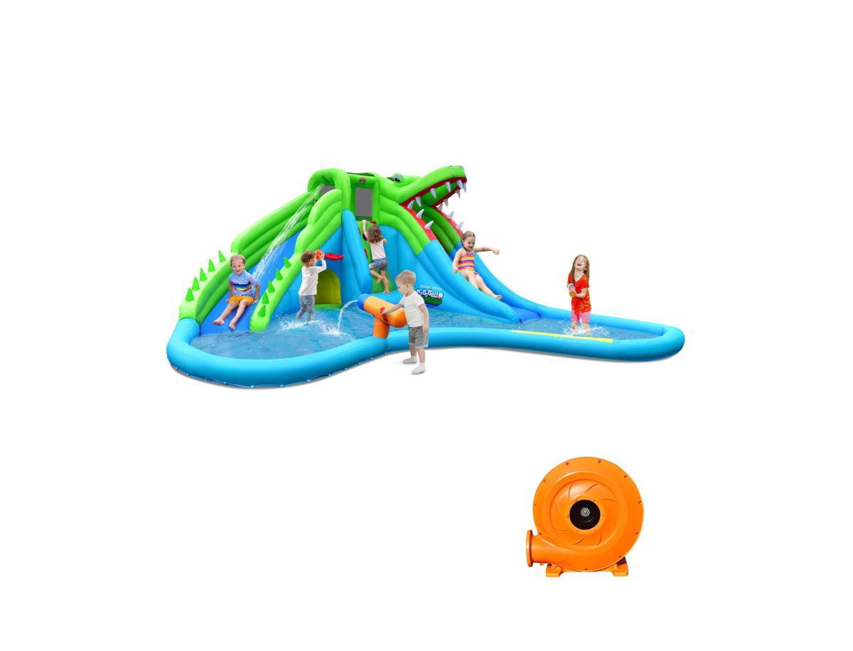 Inflatable Crocodile Style Water Slide Upgraded Kids Bounce Castle with 780W Blower - Blue | Macy's