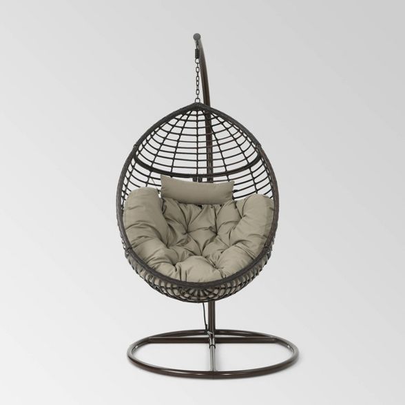 Layla Wicker Hanging Basket Chair Khaki - Christopher Knight Home | Target