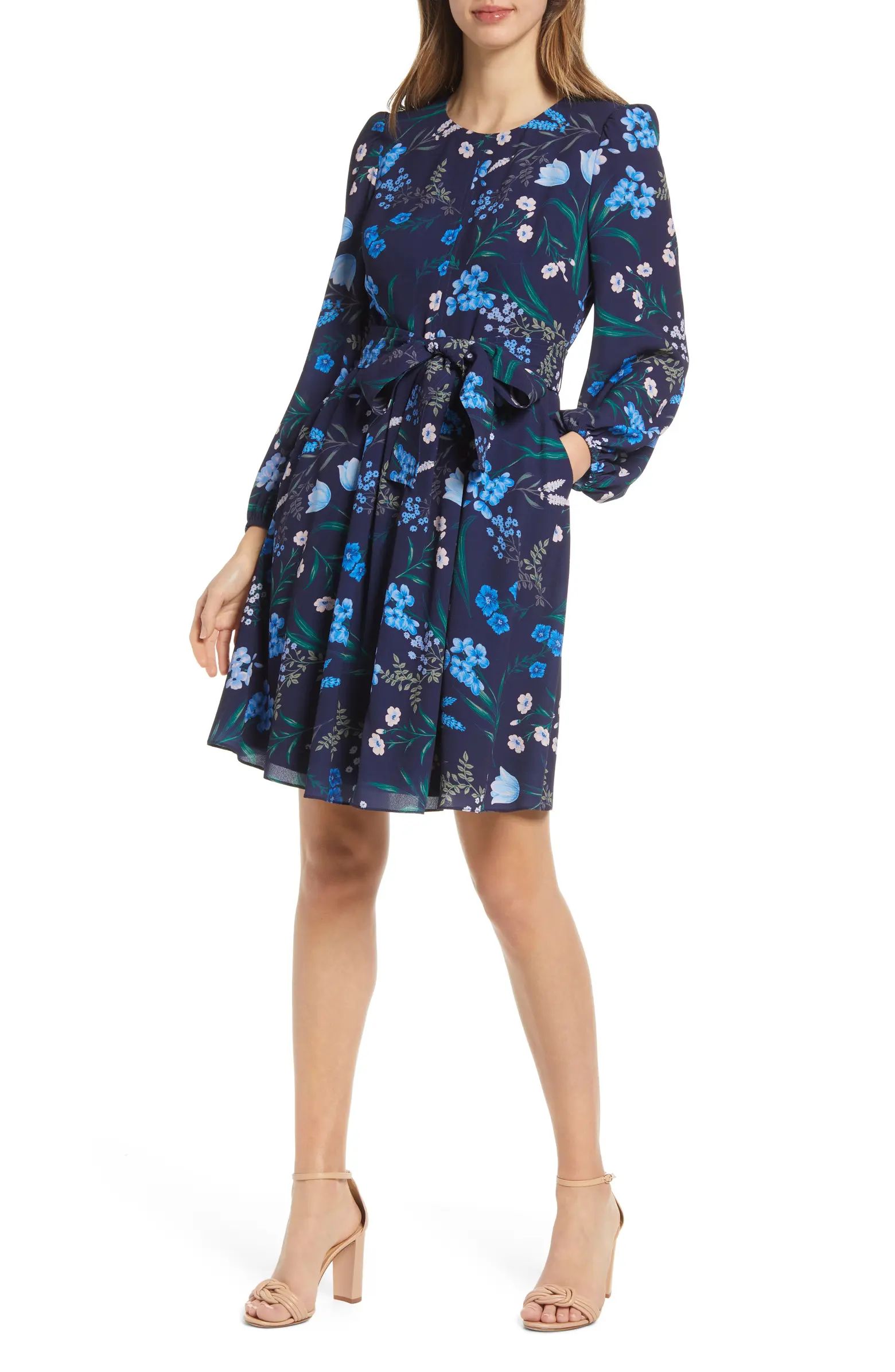 Floral Print Long Sleeve A-Line Dress | Nordstrom